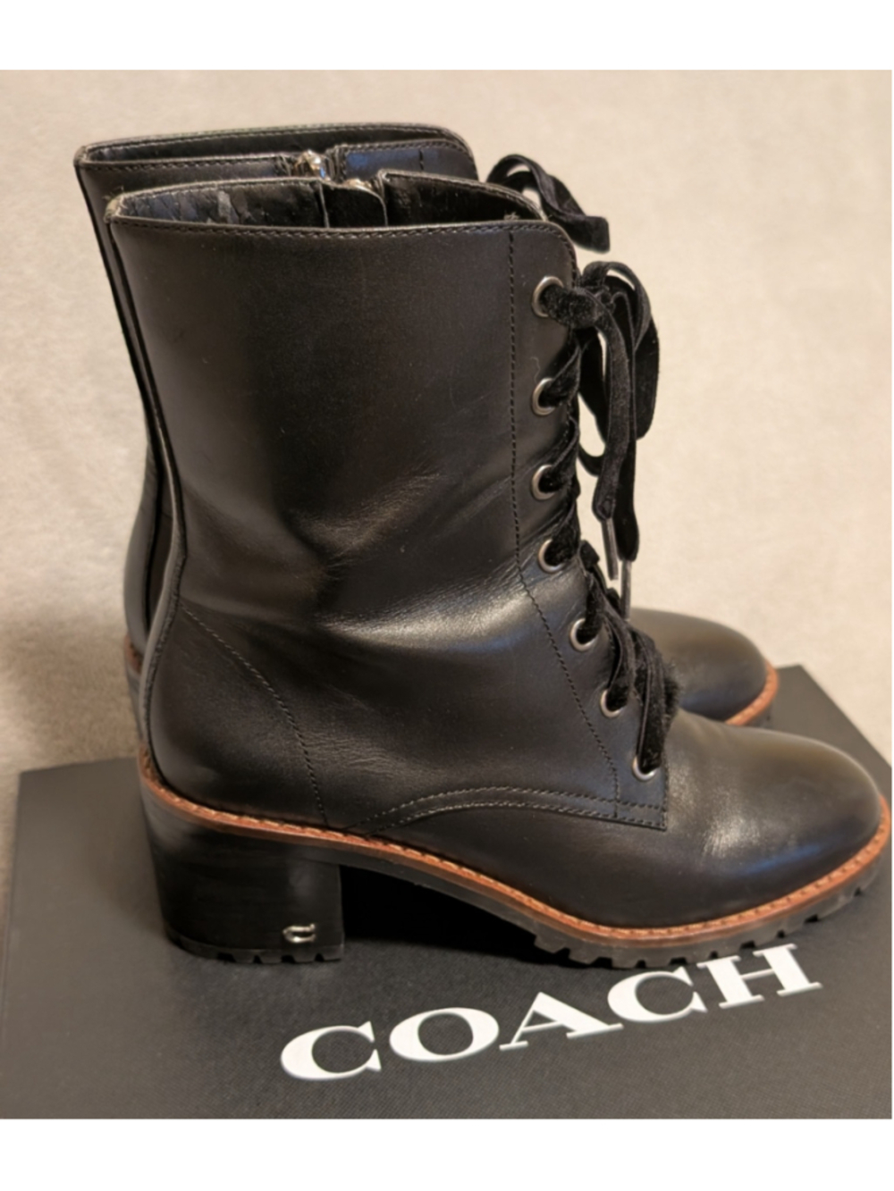 Coach JADYN LTR Bootie Black Lace Up Boots US Women's Size 8